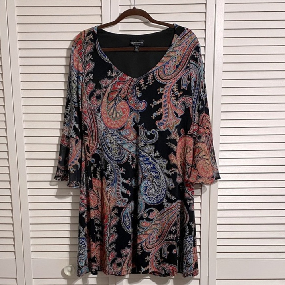 Connected Apparel Black Paisley Dress